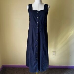 Earth Music & Ecology Premium Label Navy Button Front Midi Dress Women's Small